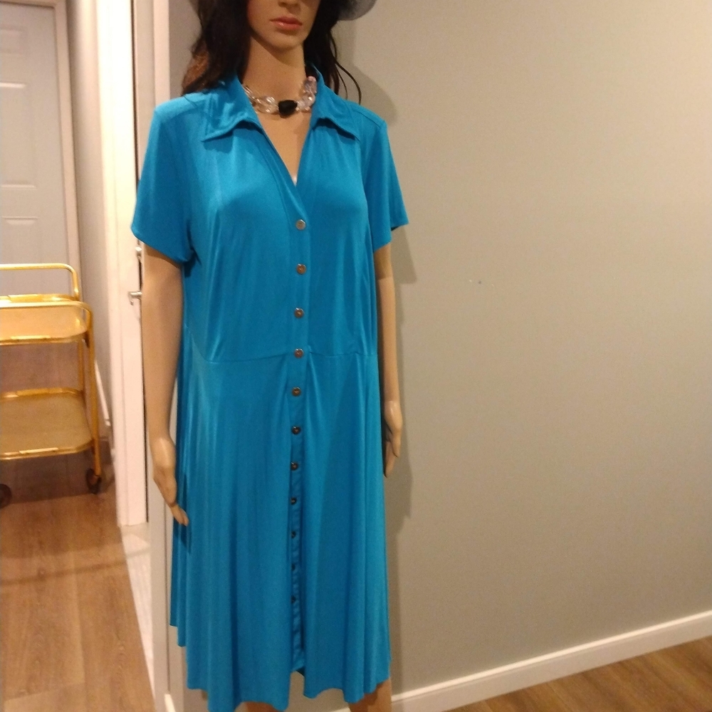 Robbie Bee Turquoise Button down Pleated Dress